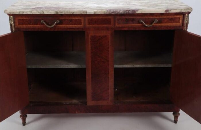 antique french credenza server burlwood with inlaid marble top and bronze mounts 1920s 3307