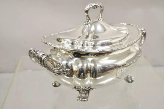 antique gorham 01121 1904 victorian silverplate lidded soup tureen 5352