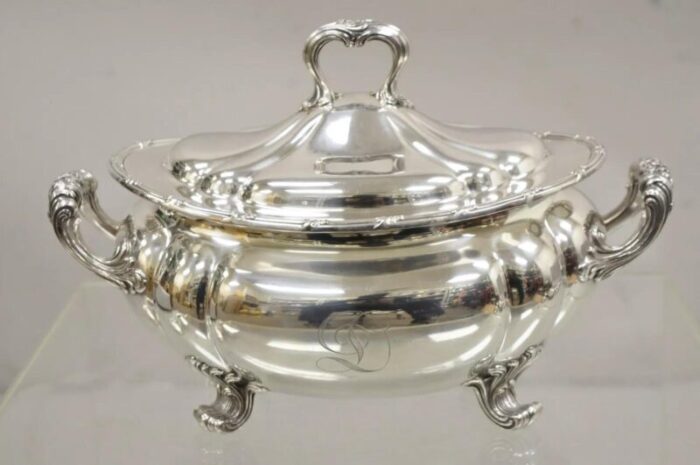 antique gorham 01121 1904 victorian silverplate lidded soup tureen 6808