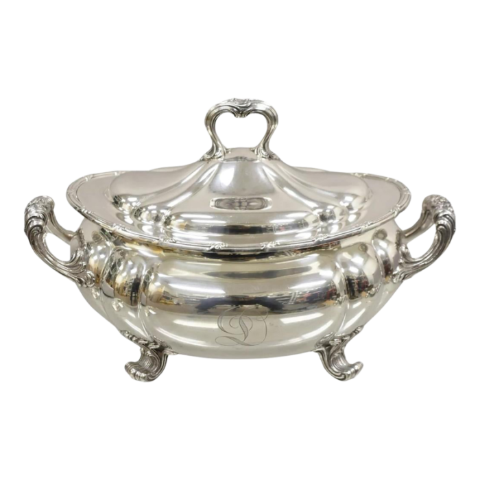 antique gorham 01121 1904 victorian silverplate lidded soup tureen 9954