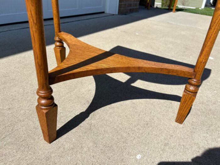 antique handmade solid oak 2 tier half moon demilune hallway entry table 0210