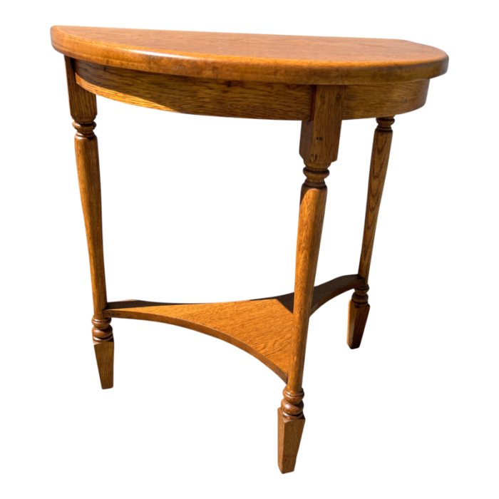 antique handmade solid oak 2 tier half moon demilune hallway entry table 6055