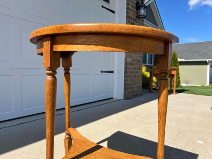 antique handmade solid oak 2 tier half moon demilune hallway entry table 6791