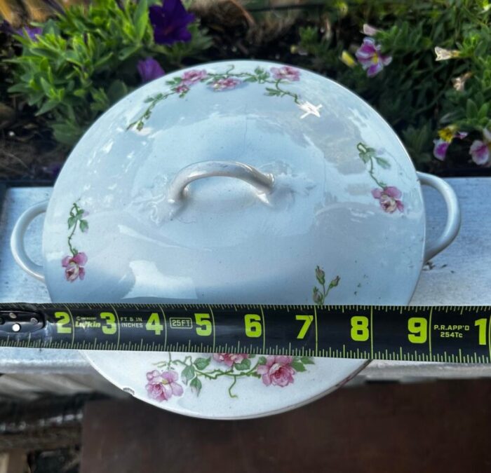 antique hr wyllie oval covered vegetable serving dish pink roses tureen 1559