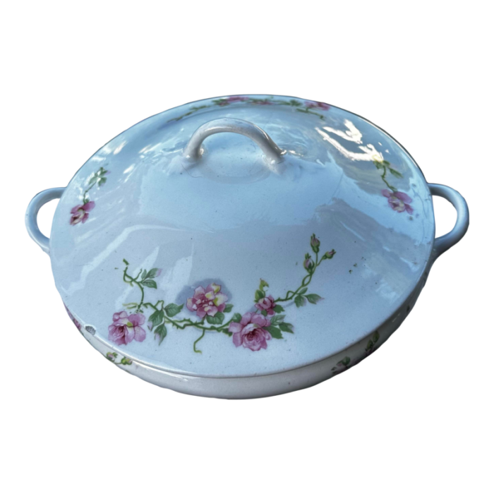 antique hr wyllie oval covered vegetable serving dish pink roses tureen 8899