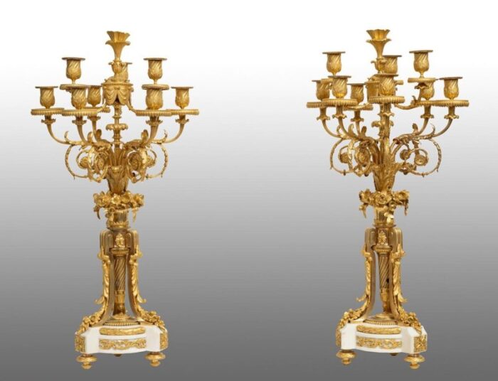 antique napoleon iii candelabras in gilded bronze and statuary white marble france set of 2 1