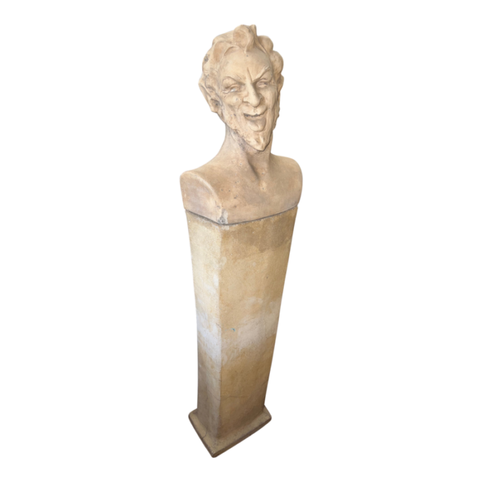 antique terra cotta pedestal bust of satyr god by italian terra cotta company los angeles 5212