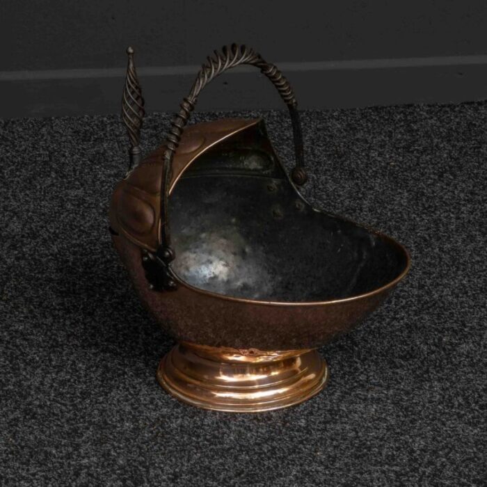 antique victorian copper helmet coal bucket 8