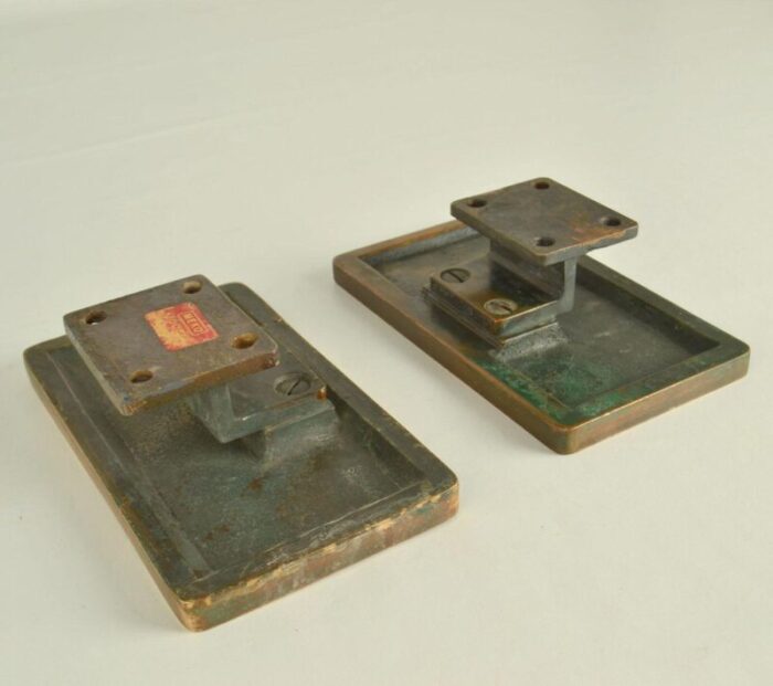 architectural bronze square push pull door handles with wave relief 1970s set of 2 6