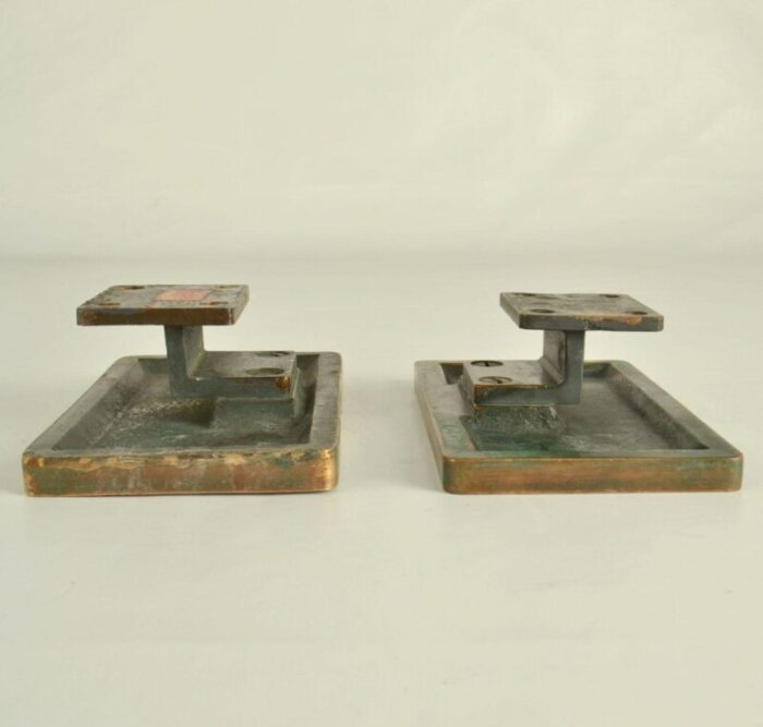 architectural bronze square push pull door handles with wave relief 1970s set of 2 7