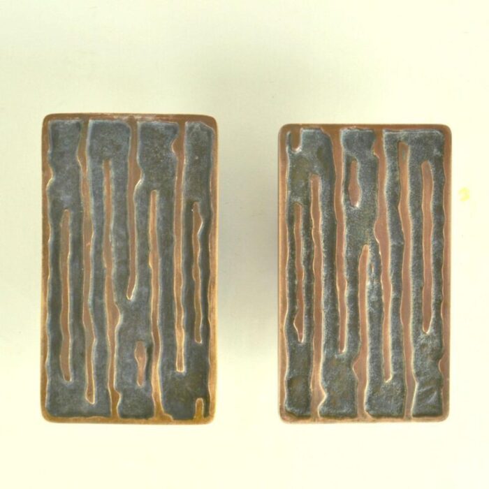 architectural bronze square push pull door handles with wave relief 1970s set of 2 8