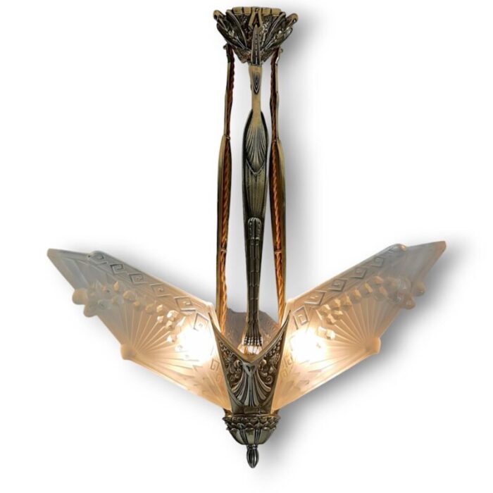 art deco chandelier in bronze by charles schneider 1920 1341