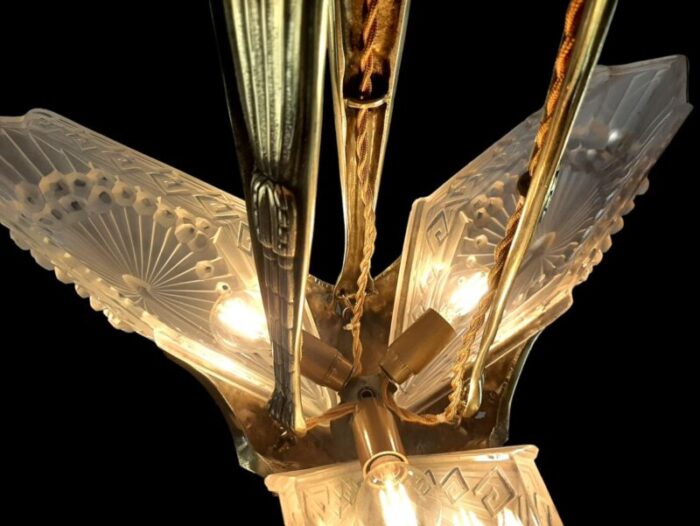 art deco chandelier in bronze by charles schneider 1920 4463