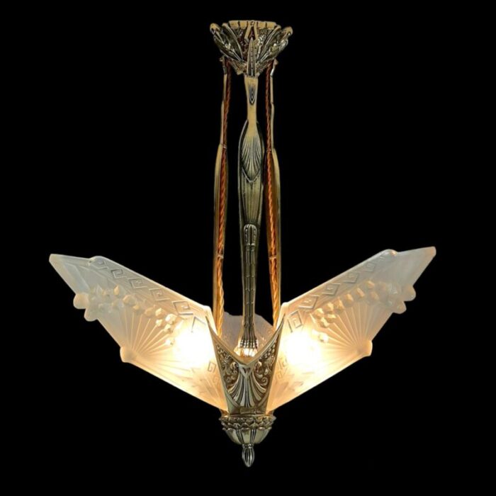 art deco chandelier in bronze by charles schneider 1920 6021