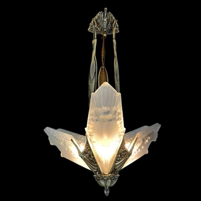 art deco chandelier in bronze by charles schneider 1920 8410