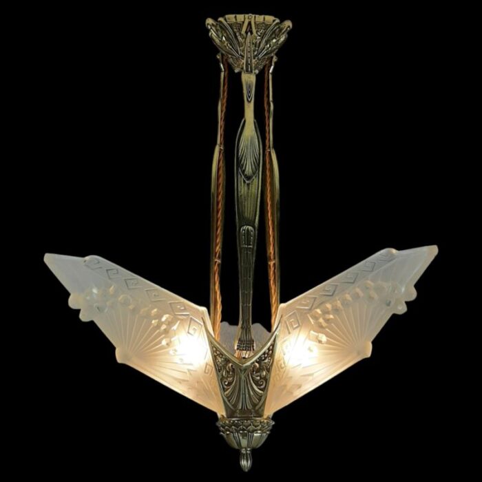 art deco chandelier in bronze by charles schneider 1920 9391