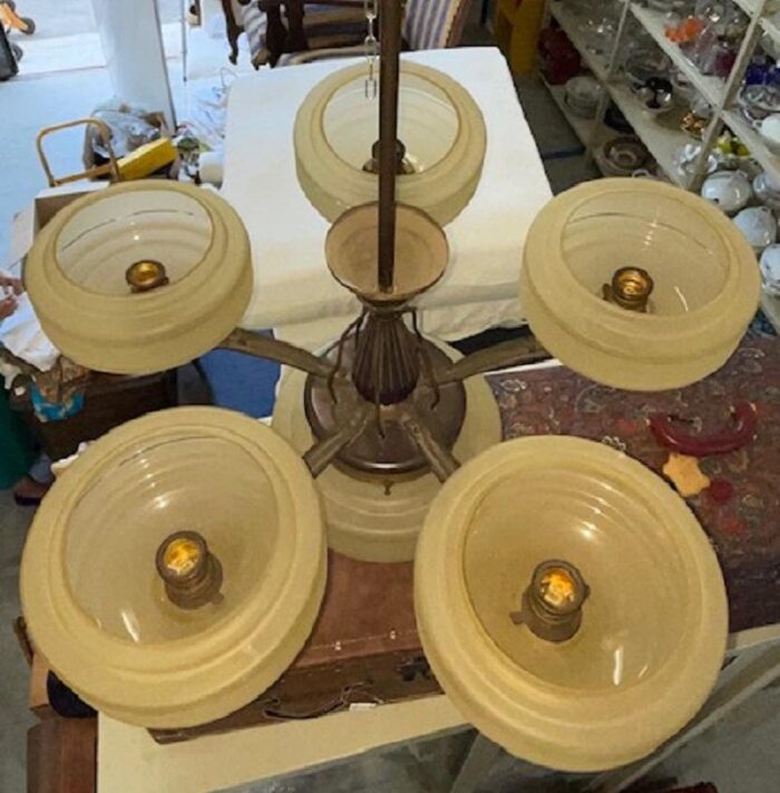 art deco chandelier in metal glass 1940s 7493 scaled