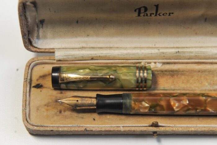 art deco duofold marbleised fountain pen and pencil set in original parker box from parker 1930s set of 2 0893