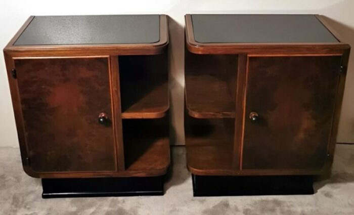 art deco italian nightstands with black glass 1935 set of 2 0769