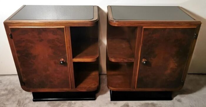 art deco italian nightstands with black glass 1935 set of 2 1031