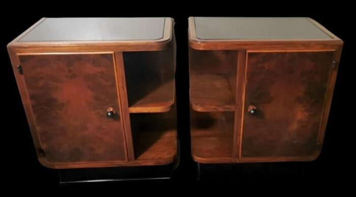 art deco italian nightstands with black glass 1935 set of 2 1520