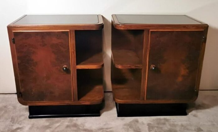 art deco italian nightstands with black glass 1935 set of 2 3677