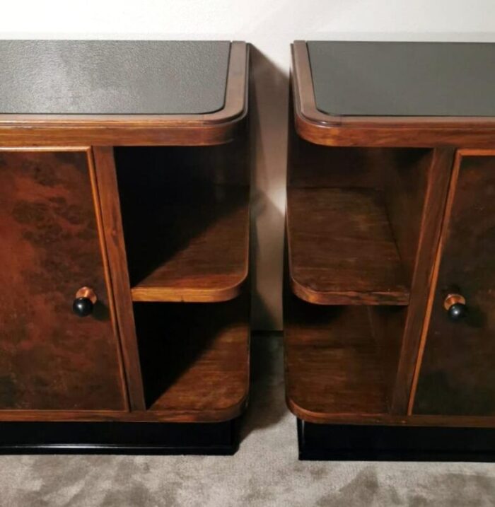 art deco italian nightstands with black glass 1935 set of 2 7127