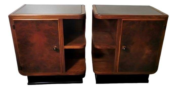 art deco italian nightstands with black glass 1935 set of 2 7447