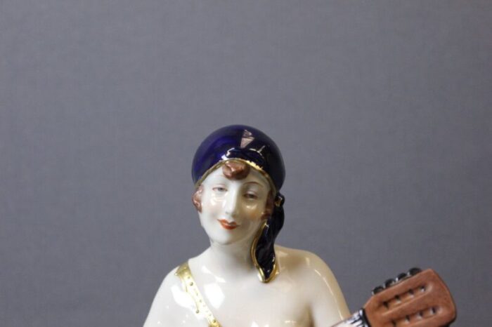 art deco mandolin player in porcelain from royal dux 1930s 3