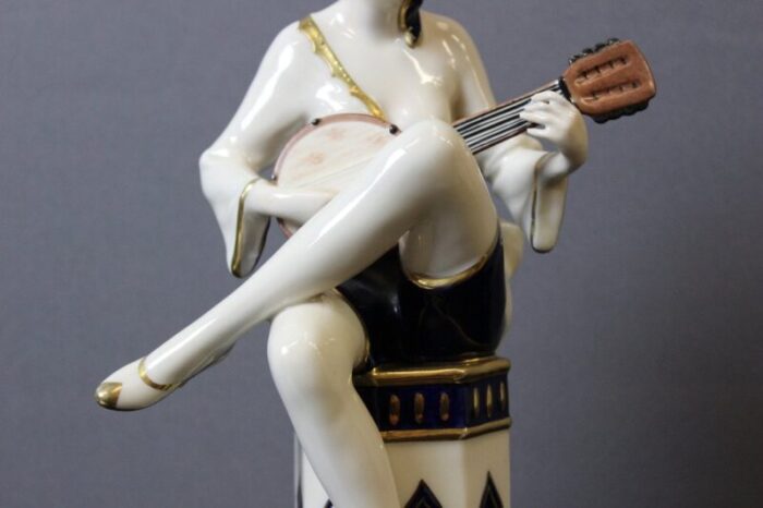 art deco mandolin player in porcelain from royal dux 1930s 8