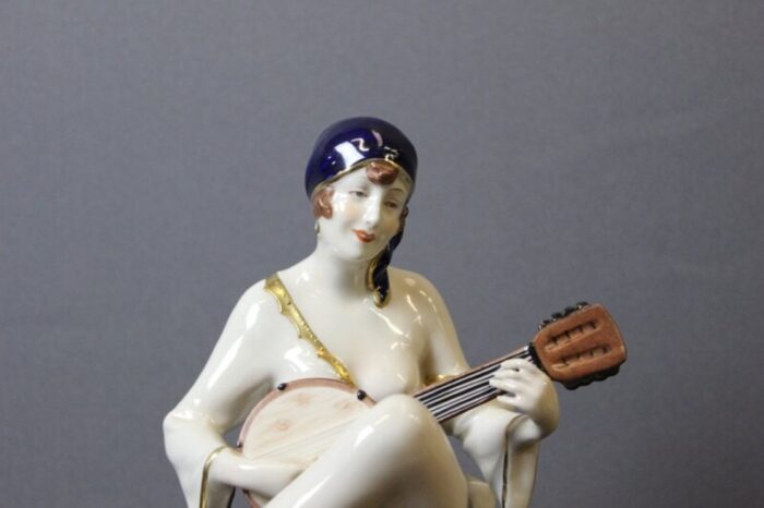 art deco mandolin player in porcelain from royal dux 1930s 9