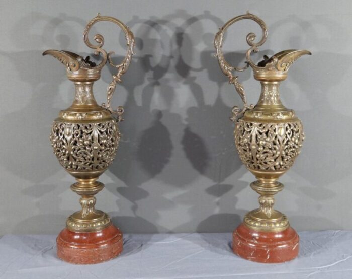 art nouveau bronze ewers 1910 set of 2 1