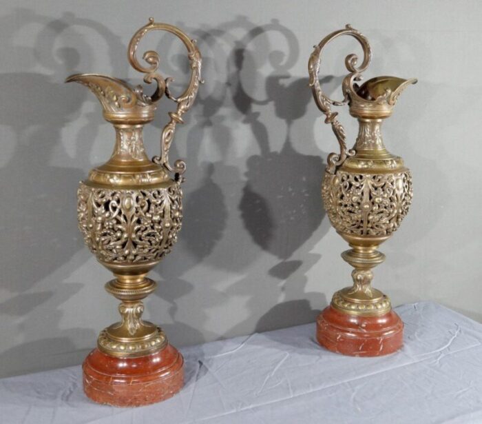 art nouveau bronze ewers 1910 set of 2 2