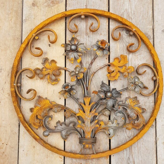 art nouveau round wrought iron decoration ornament element with flowers 1