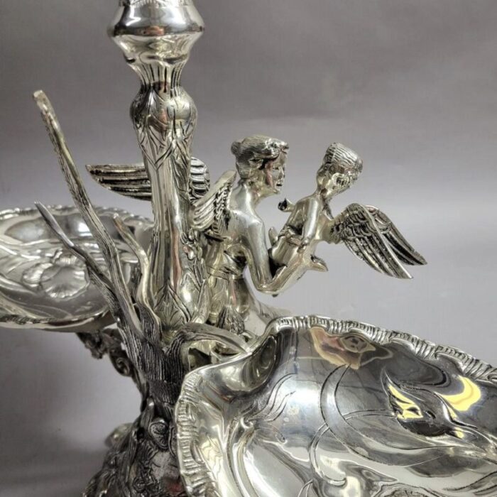 art nouveau silverplated epergne with fairy and cherub 3103