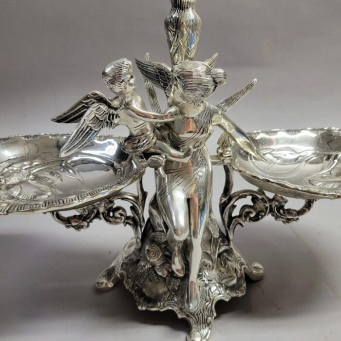 art nouveau silverplated epergne with fairy and cherub 8964