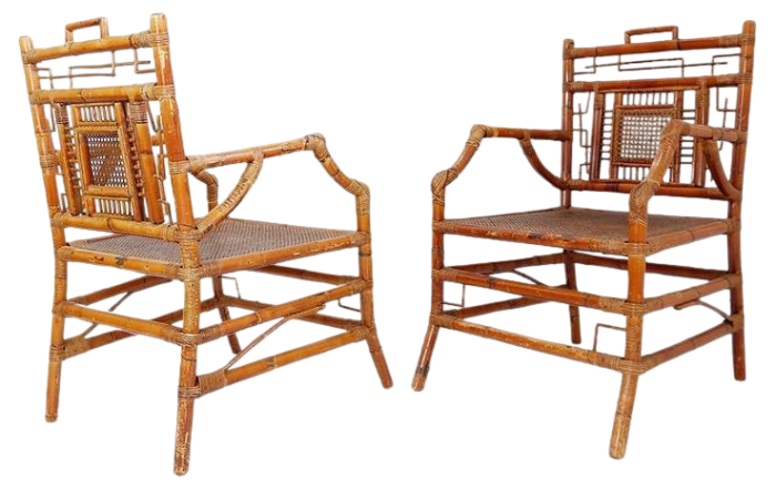 asian style bamboo armchairs france 1962 set of 2 0720