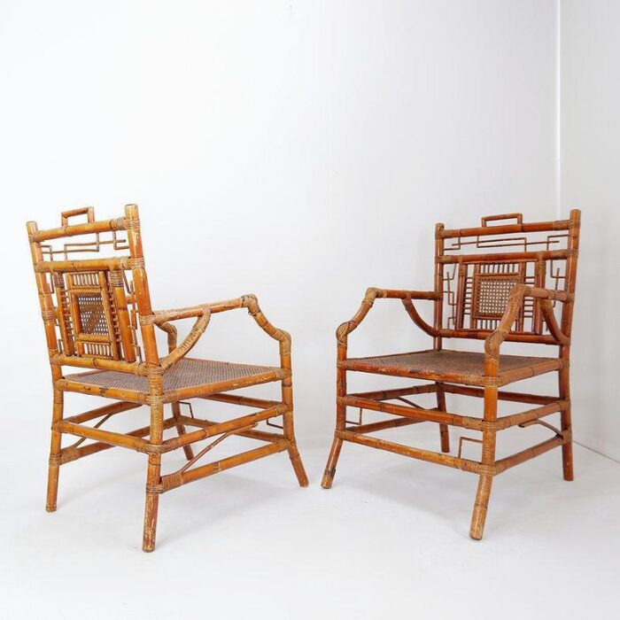 asian style bamboo armchairs france 1962 set of 2 3482