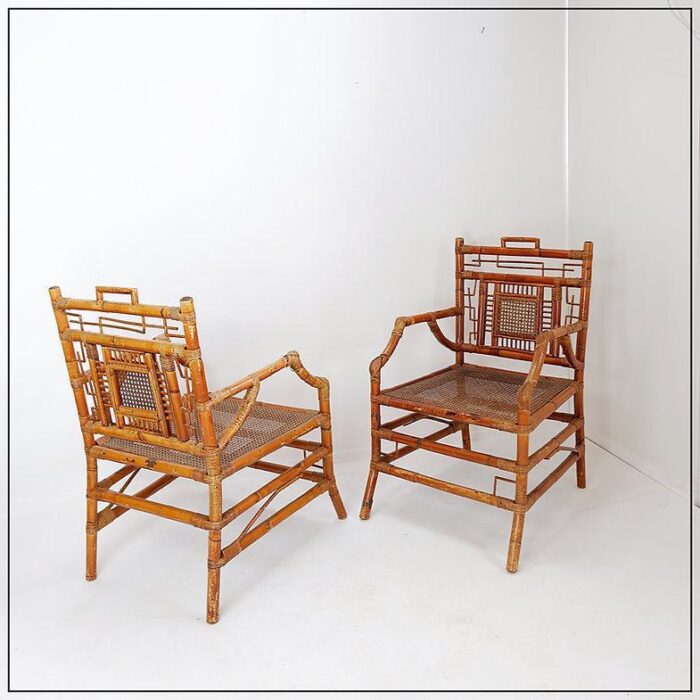 asian style bamboo armchairs france 1962 set of 2 6882