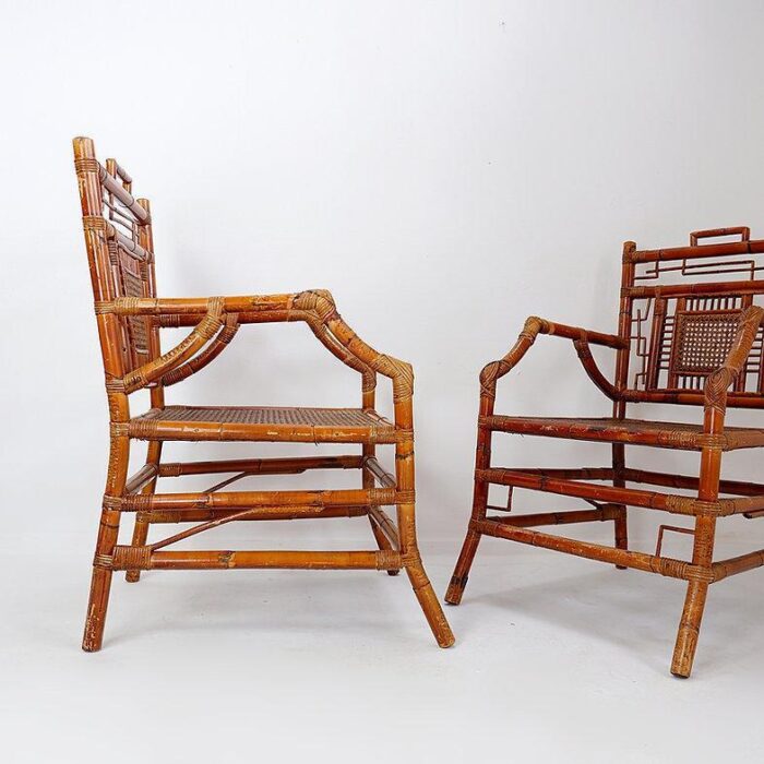 asian style bamboo armchairs france 1962 set of 2 9649