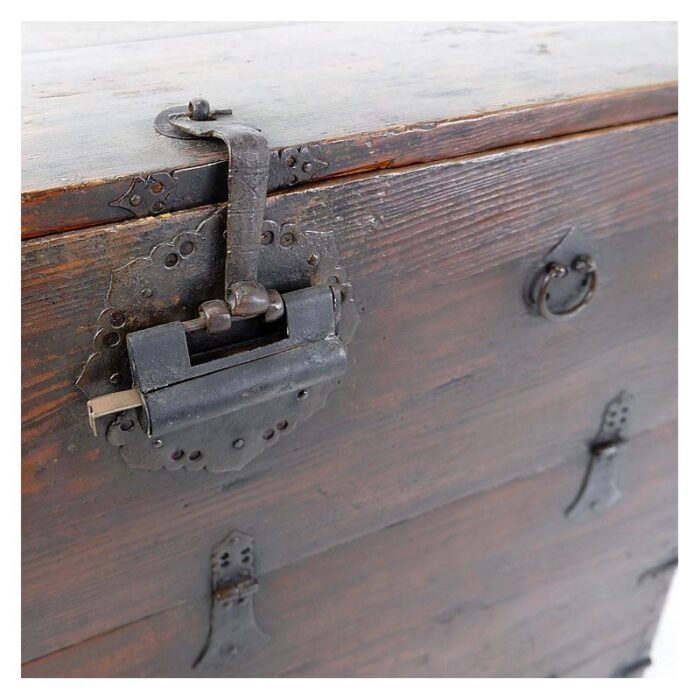 asian wooden chest with decorative fittings 3691