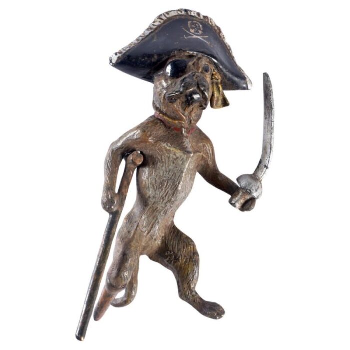 austrian cold painted bronze pirate pug sculpture from franz bergman 1