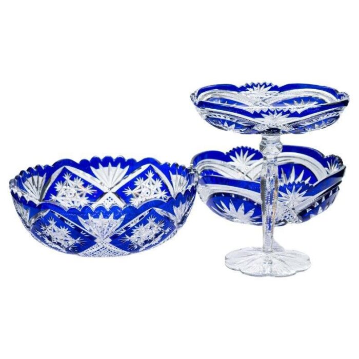 baccarat bowls in deep blue crystal france 1935 set of 3 1