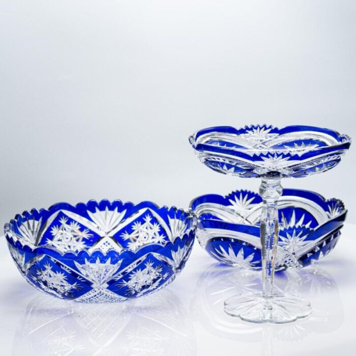 baccarat bowls in deep blue crystal france 1935 set of 3 14