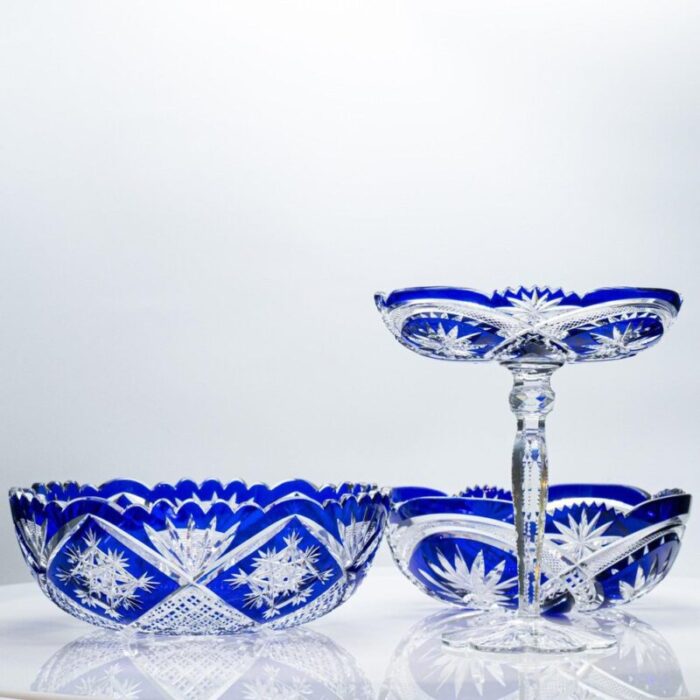 baccarat bowls in deep blue crystal france 1935 set of 3 6