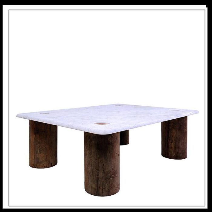 belgian coffee table in marble and teak wood 6978