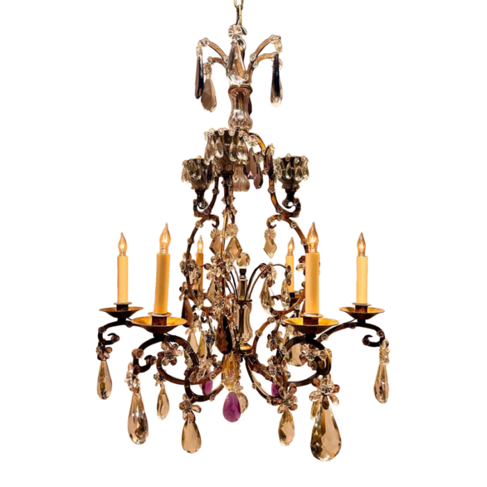 belle epoque louis xv style 9 light gilt iron and crystal chandelier france circa1875 8808