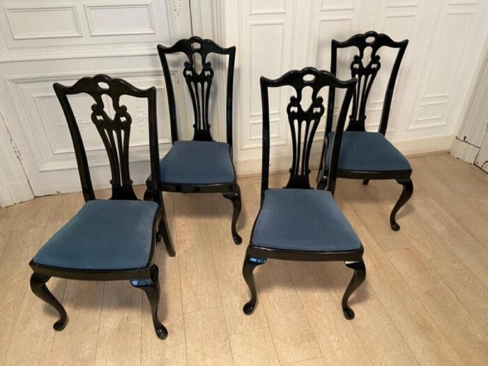 black lacquered chairs 1970s set of 4 2656