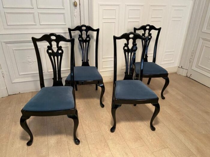 black lacquered chairs 1970s set of 4 3057