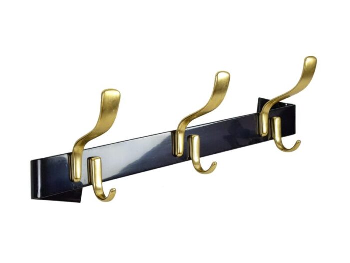 black painted metal and golden anodized aluminium coat rack 1950s 3911